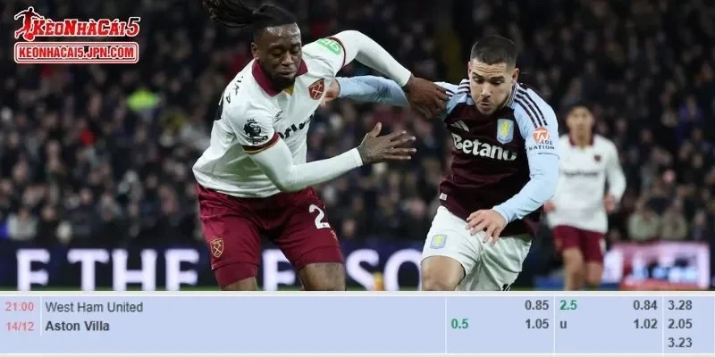 Tỷ lệ kèo chi tiết của trận West Ham vs Aston Villa